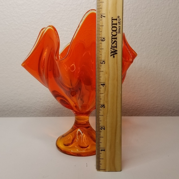 Viking Epic 6 Petal Persimmon Handkerchief Vase Compote Art Glass 7"x6.5 Vintage - Picture 8 of 11